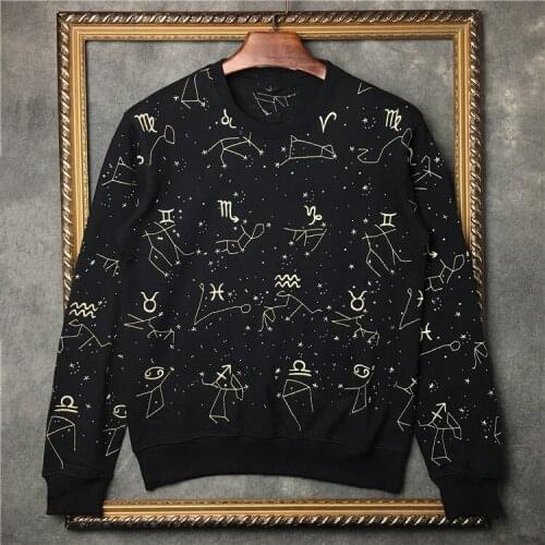 2021 Spring Autumn Women/mens High quality cotton embroidery sweatshirts Fashion diamonds casual men O-neck hoodie Tops C518