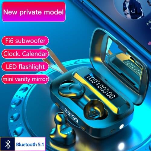 TWS Wireless Headphones Bluetooth5.1 Earphones Earbuds Waterproof with Microphone LED Flashlight Makeup Mirror Sport Headset m13