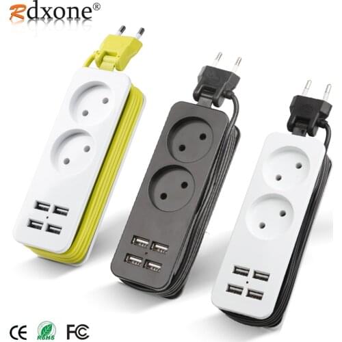 USB Power Strip EU Plug 4 USB Charging Port Socket Portable USB Smart Mobile Phone Wall Charging Desktop Socket