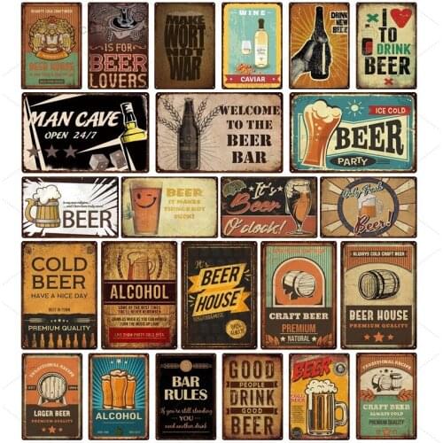 Vintage Shabby Chic Beer Tin Sign Metal Poster Plaque Wall Decoration for Beer House Man Cave Bar Pub Club Iron Painting 20*30Cm