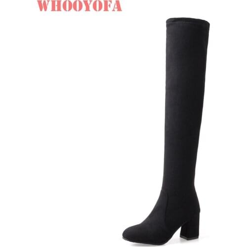 Sale Brand New Winter Gray Black Women Thigh High Riding Boots Lady Slouch Shoes WA378 Square Heels Plus Big Size 10 32 44 46