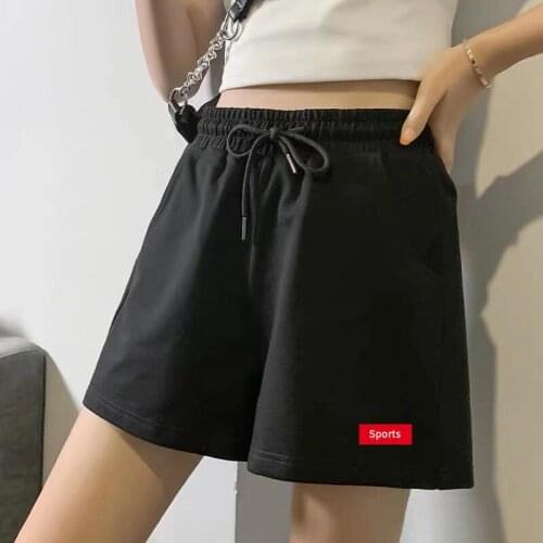 Sports Printed Womens Shorts 2021 Summer New Arrival European Casual Elastic Belt Wide Leg Loose Fashion Oversized Beachwear