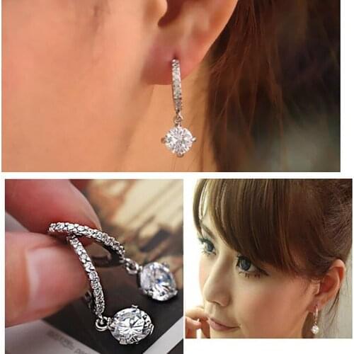 Crystal Dangle Earrings Fashion Gold Sliver Color Zircon Pendant Pendientes Earrings For Women Geometric Long Earrings