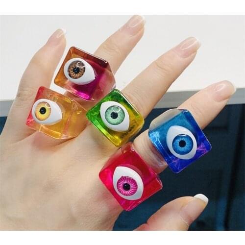 Goth Harajuku Evils Eye Aesthetic Y2k Rings for Women 90s Vintage Colorful Acrylic Rings Fashion Jewelry Christmas Gifts Korea
