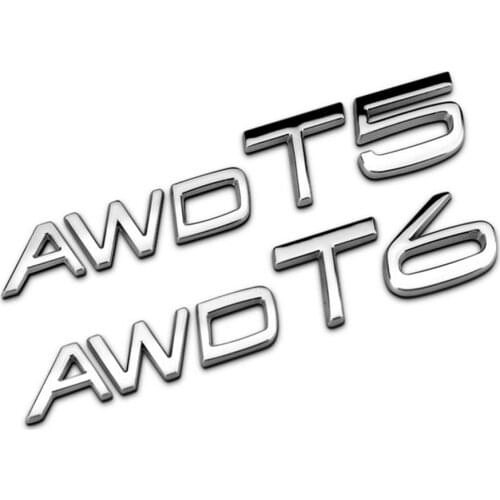 1Pcs AWD T5 T6 Chrome Metal Alloy Sticker Emblem For Car Trunk Lid Displacement Badge For Volvo S60L XC60 V40 XC90