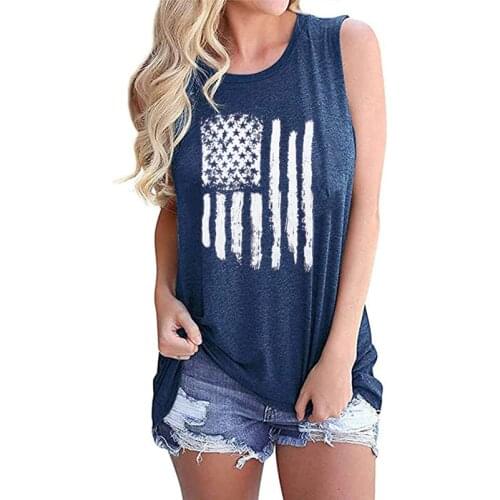 2021 American National Flag Print Tank Tops Summer Women Vogue Sexy Vest Ladies O Neck Cotton Tops Oversize Pullover Streetwears
