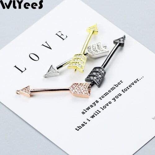 WLYeeS 4pcs Cupids arrows White CZ Charms Copper beads 35mm arrows for bow Symbolic love Beads For Jewelry making DIY bracelet