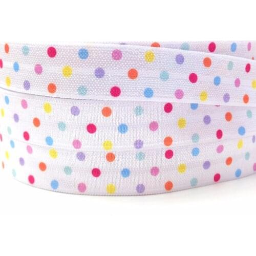 5/8" Colorful Polka Dot Print Fold Over Elastic 10 yards Wholesale Hair Tie Small Dot Print FOE Elastic Ribbon for DIY Head wear