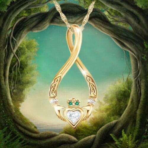 Infinite Irish Emerald Island Necklace Crystal Jewelry Love Heart Pendant Necklace Gifts for Women Girls Ladies SANA889