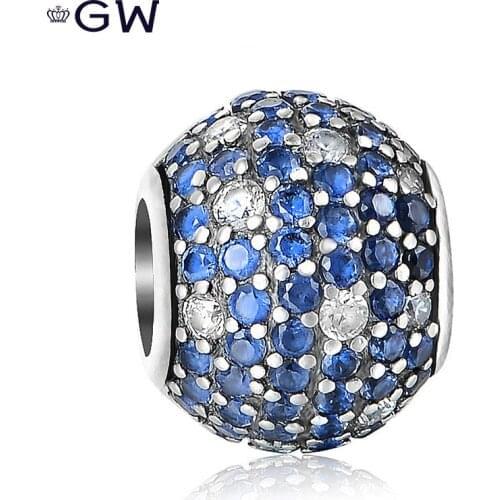 Pave Blue Stone Charm Mixed Antique Silver Sky Bead European Diy Charms Bracelet GW Fine Jewelry Wholesale X394H50