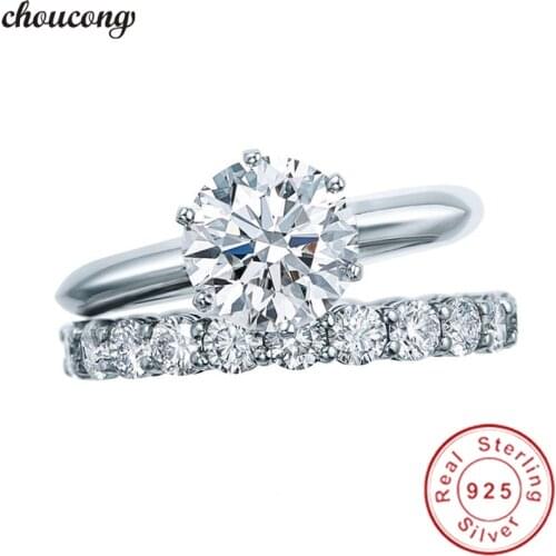 Choucong 100% Real 925 Sterling Silver Bridal sets Ring 8mm diamond cz Engagement Wedding Band Rings for women men Party Jewelry
