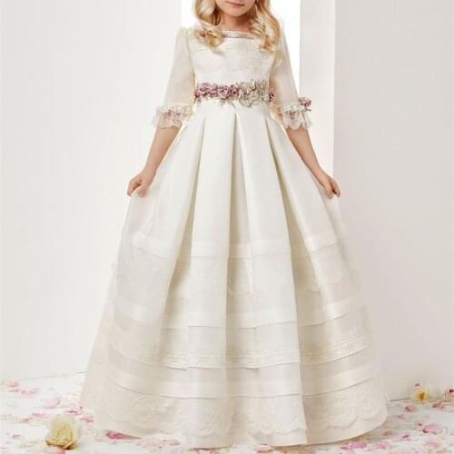 Kids Flower Girls Dresses For Wedding First Communion Dresses Lace Ruffles Girls Pageant Gowns Children Prom Christening Dress