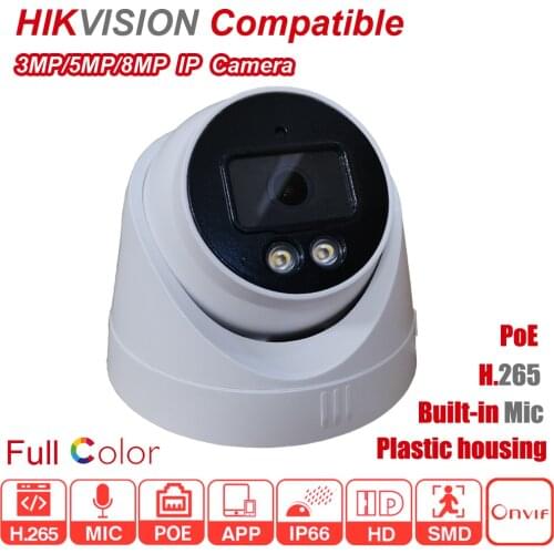 Hikvision Compatible 3MP/5MP/8MP HD POE H.265 Built-in Mic IP66 ColorVu Full Color Dome CCTV IP Camera