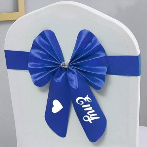 Custom Name Chair Sash Butterfly Bow Tie Stretch Sash Lycra Band Spandex Chair Cover Sash Personalized Wedding Table Chair Bow