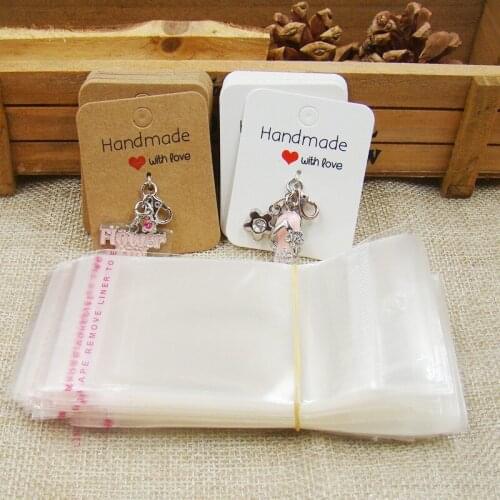 New DIY Hand Made With Love Kraft /white pendant /tag card custom available charming pendant packing card 100pcs+100pcs opp bag