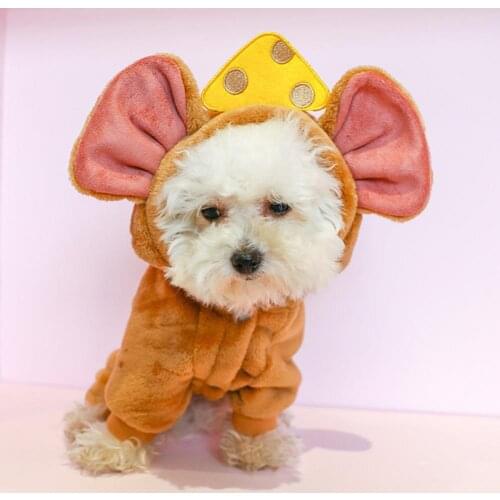 80%HOTPet Jumpsuit Hooded Cartoon Mouse Design Thickened Dog Warm Four-legged Jumpsuit for Autumn