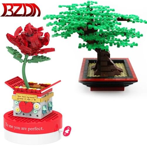 BZDA Base Plate Plaque Bonsai Bricks Friends for Girl Creator Flower Tree Plants Blocks Toys Heart Necklace Anime Stickers