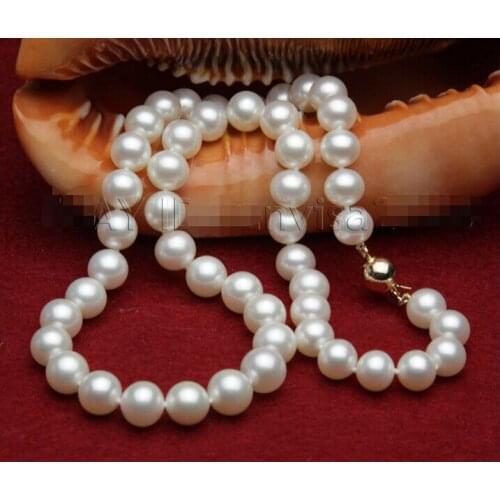 S304 AAA beautiful 11-12mm white fresh water pearls necklace 17"14kt solid
