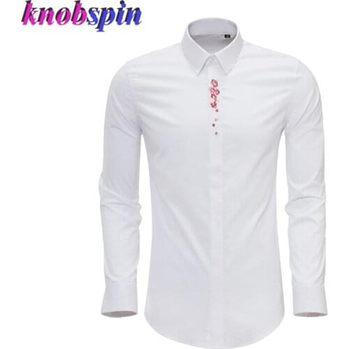 Top Brand Business male Shirt Turn-down collar long sleeve male clothing Embroidery Slim Casual Shirts men Plus size Solid color