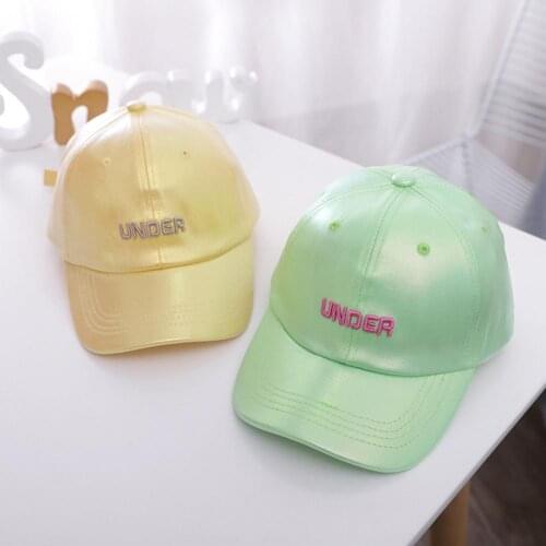 Fashion childrens baseball cap Shinny Fluorescent Style caps Faux Leather Adjustable outdoor sun hat snapback hats
