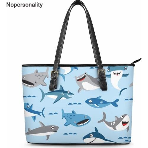 Nopersonality hark Pattern Fashion PU Handbag Womens Blue Dolphin Print Leather Shoulder Bag Luxury Travel Storage Ladies Bags
