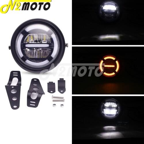 Motorcycle Black 7" Round 12V-24V LED Hi/ Lo Beam DRL Lighting Headlight For Harley Bobber Chopper Cafe Racer Front Head Lamp