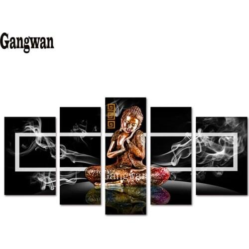 Boeddha Standbeeld diamond painting wall picture 5 Stuks Modulaire Foto Modern diamond embroidery cross stitch mosaic Home Decor