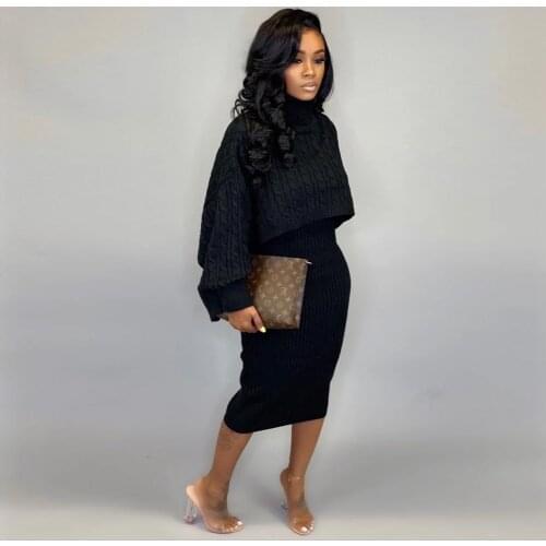 2021 Spring and Autumn New Womens Fashion Turtleneck Pure Color Sweater Two Piece Set