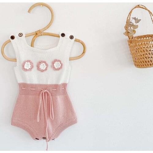 Autumn Baby Romper Knitted Handmade Flowers Design Baby Infant Overall Design Newborn Baby Girls Jumpsuit Toddler Sweater