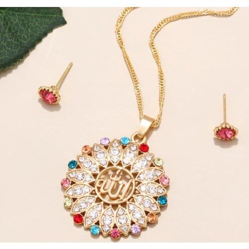 Multicolor Rhinestone Necklace Earrings Set Women Wedding Crystal Jewelry Sets Gold Color Long Chain Necklace With Stud Brincos