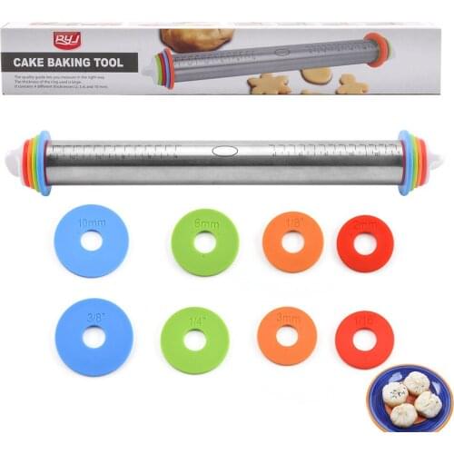 Adjustable Stainless Steel Rolling Pin Dough Mat Dough Roller Removable Thickness Rings Pastry Pizza Pie Baking Kitchen Tools