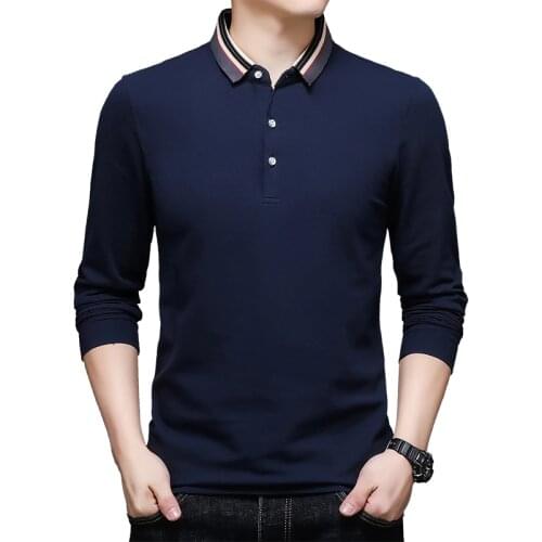 Autumn New 100% Cotton Long Sleeved Polo Shirt for Men Solid Mens Polos High Quality Social Business Shirts Brand Men Clothing