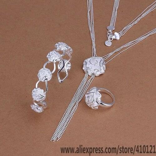 S299 Hot Sale High Quality Anniversary Jewelry Sets,Wholesale Jewelry Elegant Charms Fashion Rose Ring Bangle Necklace/dgk