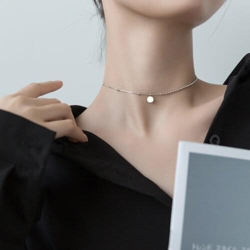 S925 silver necklace female Korean version of simple light bead snake bone round letter English clavicle chain choker