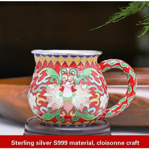 Silver Tea Cup Cloisonne Pure Silver Justice Cup Pure Handmade Silver Tea Hai Kung Fu Tea Set