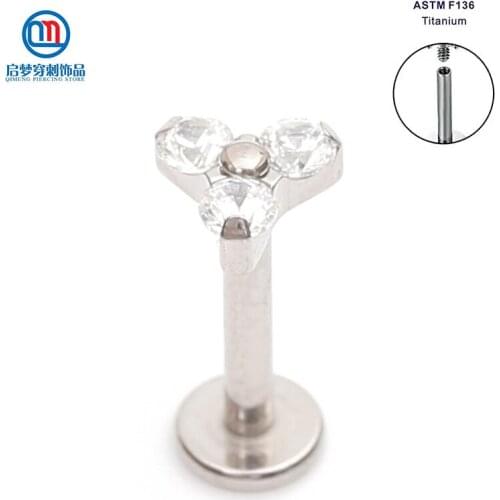 ASTM F136 Titanium Internally Threaded Clear Trio Tragus Stud Helix Earrings