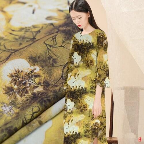 35 mm heavy silk linen fabric retro lazy wild crane natural linen fabric silk fabric for dress wholesale silk cloth