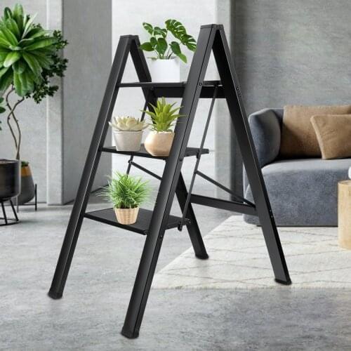 Indoor Foldable Miter Ladder, Household Small Ladder, Thickened Aluminum Alloy Stairs Three Step Multi-functional Stool