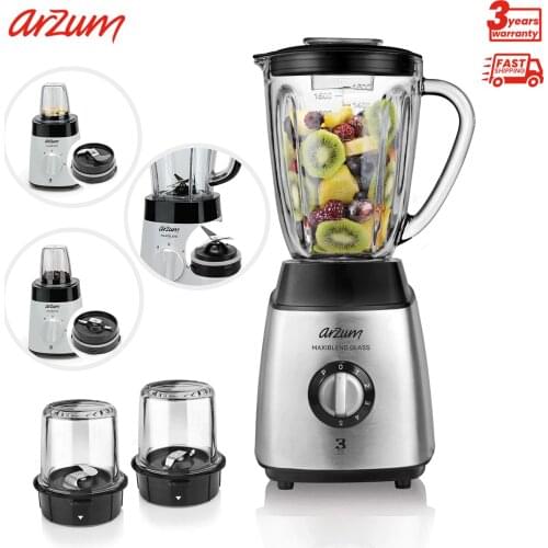 Arzum with Maxiblend Glass Liquidiser Stainless Steel Heavy Duty Commercial Blender Mixer Juicer Fruit Food Processor Ice Smoothies