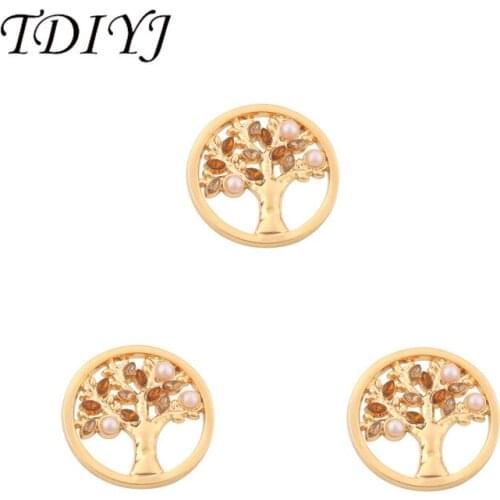 TDIYJ New Arrival 33mm Gold and Rose Gold Life Tree Coin Disc with Crystal for Frame Pendant Necklace as Festivals Gifts 1pcs