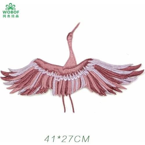 Pink Crane embroidery patch Applique Handmade 3D patch for dress DIY Wholesale support