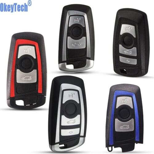 OkeyTech Red Blue Color For BMW 1 3 5 6 7 Series X3 X4 Replacement 3 4 Buttons Auto Key Fob Protector Case With Emergency Blade