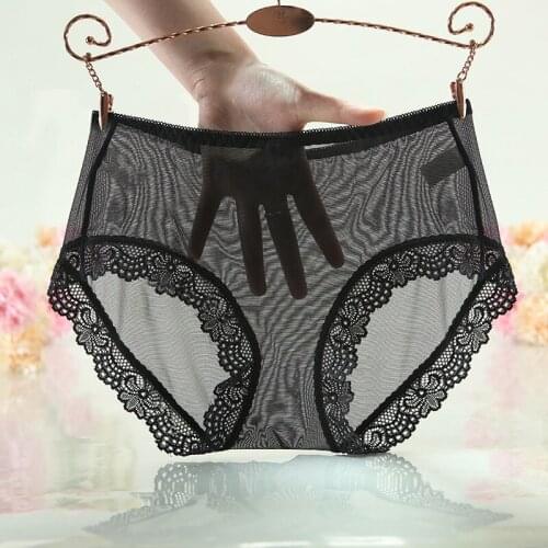 Womens Sexy Underpants Briefs Solid Color Ultra-Thin Mesh Transparent Seamless Soft Comfortable Mesh Embroidery Underpants