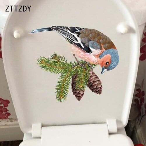 ZTTZDY 22×19.1CM Bird On Pine Tree Personality WC Toilet Decor Home Room Wall Sticker T2-1055