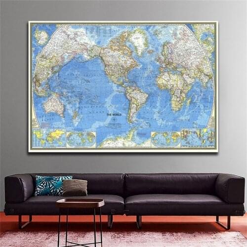 1PC 84*59cm 1970 World Map Non Woven Map of The World Wall Sticker Wallpaper for Home Bedroom Decor School Educational Supplies