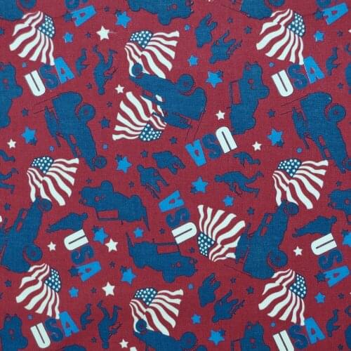 1 yard Cotton Woven Fabric - Military equipment, sodiers and flag (width=108cm)