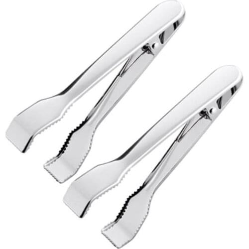 2 Pcs Stainless Steel Ice Tongs with Sawteeth for Ice Bucket Ice Sugar Cubes Coffee Bar Food Serving
