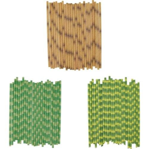 25pcs Bamboo Print Paper Disposable Drinking Straw Party Drinkware Barware Supplies for Wedding Birthday Baby Shower Holiday DIY