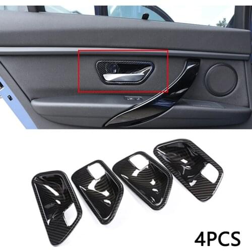 4PCS Carbon Fiber ABS Plasti Car Interior Door Handle Bowl Cover Trim for BMW 3 4 Series 3GT F30 F32 F35 318i 320li 2013-2019