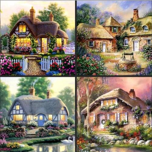 LUOVIZEM 5D Diamond Painting Dream Cottage Scenery Embroidery Full Square/Round Drill Charm Girl Room Decor Painting
